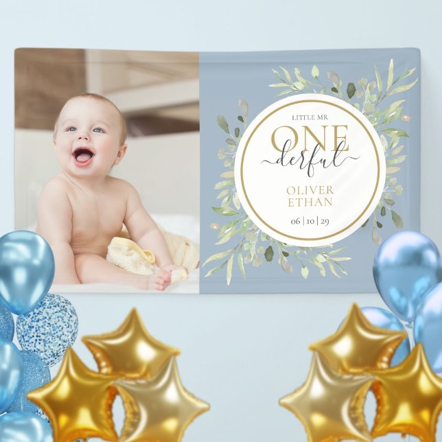 Banderoles Petit M. ONEderful Blue Boy photo d'anniversaire (Little Mr ONEderful Blue Boy First Birthday Photo Banner)