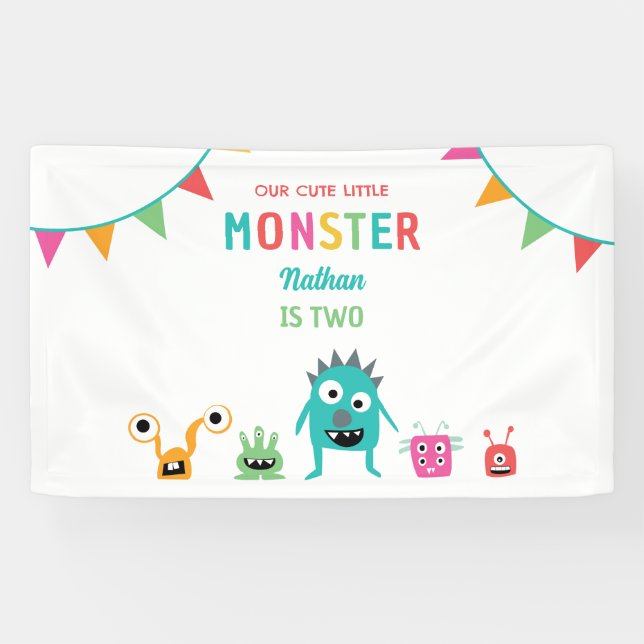 Banderoles Petit Monstre mignon Anniversaire Enfants Garçon c (Horizontal)