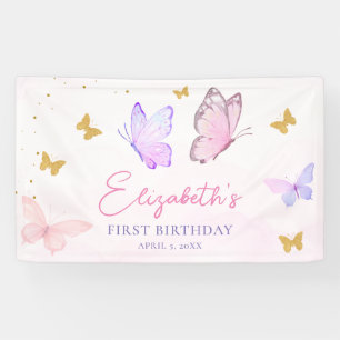 Banderoles Petit Papillon rose pourpre fille premier annivers