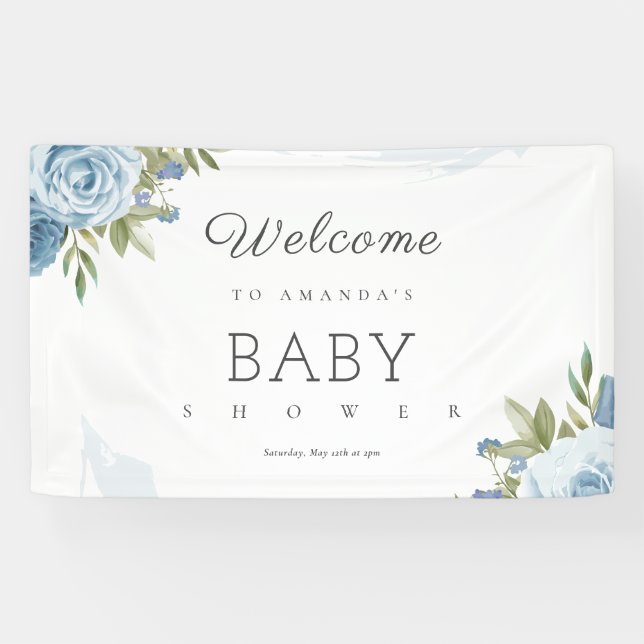 Banderoles Petit Sweetie Elegant Baby shower Bleu Botanique (Horizontal)