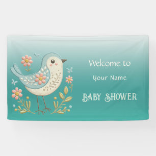 Banderoles Petite Broderie Florale d'oiseaux Baby shower vert