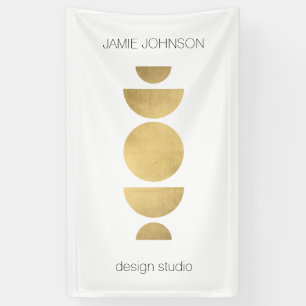 Banderoles Phases Lune Abstraites Art géométrique Or/Blanc