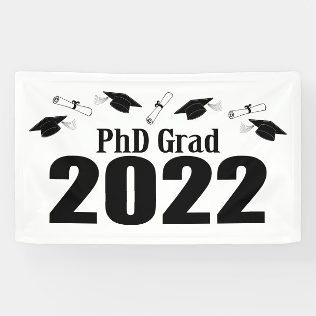 Banderoles PhD Grad 2022 Casquettes Et Diplômes (Noir) (Horizontal)