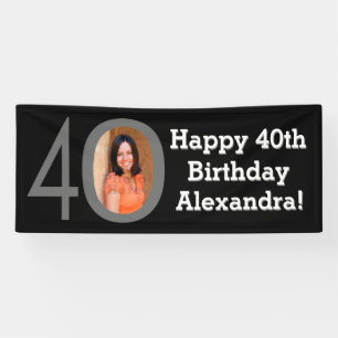 Banderoles Photo 40th Birthday Party Banner noir et blanc