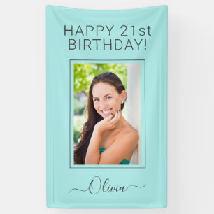 Banderoles Photo Anniversaire Aqua Blue Script Turquoise Girl