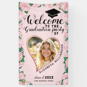 Banderoles Photo Blush Rose Floral Girly Graduation Bienvenue