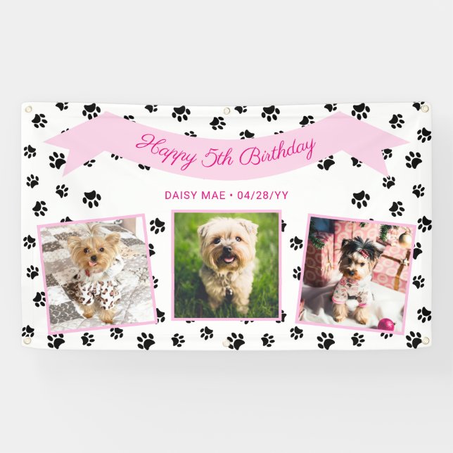 Banderoles Photo Collage Empreintes de pattes noirs Pink Pet  (Horizontal)