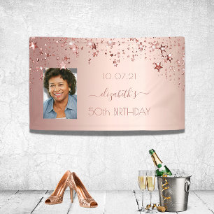 Banderoles Photo d'anniversaire 50 ans rose gold rose paillet