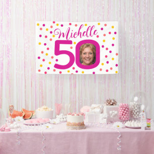 Banderoles photo de 50e anniversaire points de confetti jaune