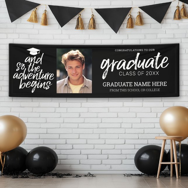 Banderoles Photo de fin d'études - L'aventure commence virtue (Custom Graduation Banner with Photo)