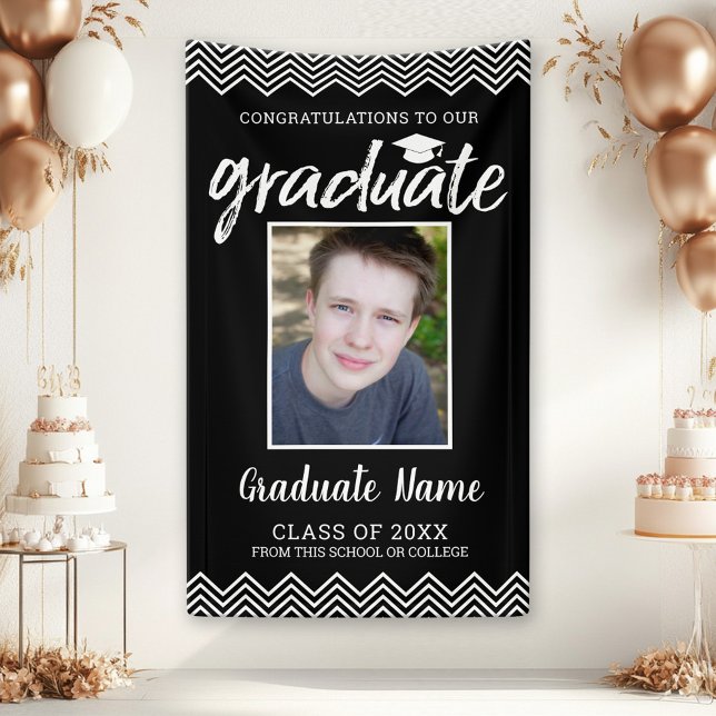Banderoles Photo de graduation avec le nom Grad Noir Vertical (Custom Graduation Banner)