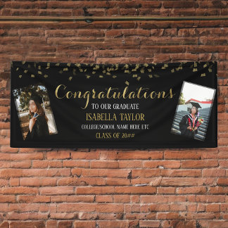 Banderoles Photo de Graduation Black & Gold Félicitations