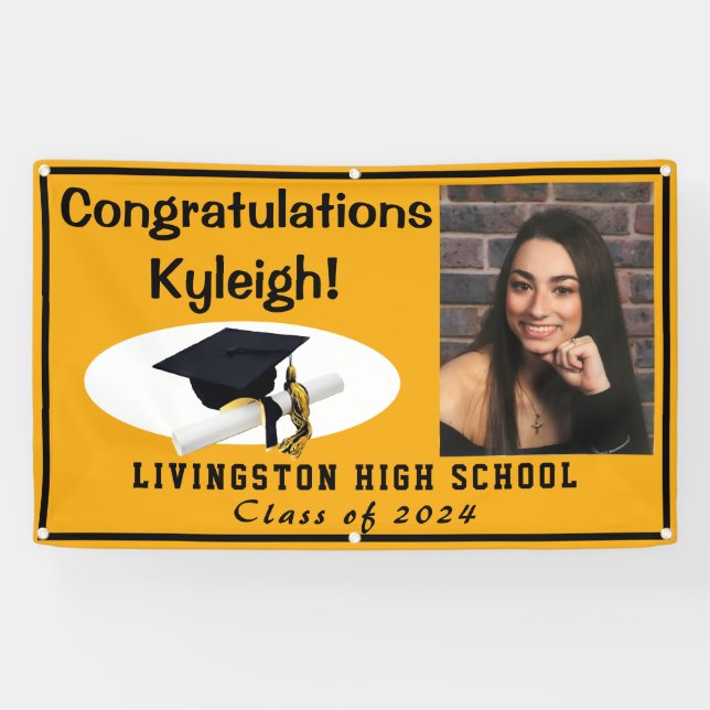 Banderoles Photo de Graduation Gold & Black Vinyl (Horizontal)