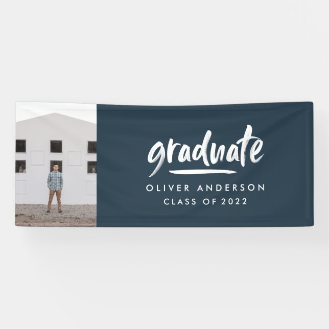 Banderoles Photo de script moderne marine bleu graduation (Horizontal)