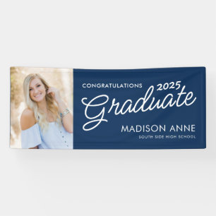 Banderoles Photo de script moderne Marine Bleu Graduation