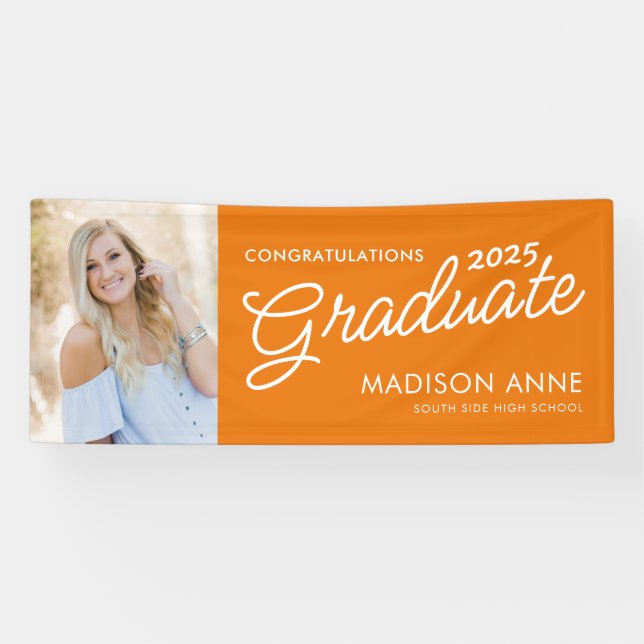 Banderoles Photo de script moderne Orange Graduation (Horizontal)