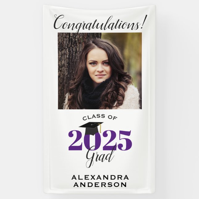 Banderoles Photo de script moderne Purple Graduation vertical (Vertical)