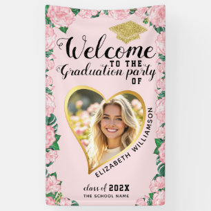 Banderoles Photo Elégant Floral Pink Graduation Welcome