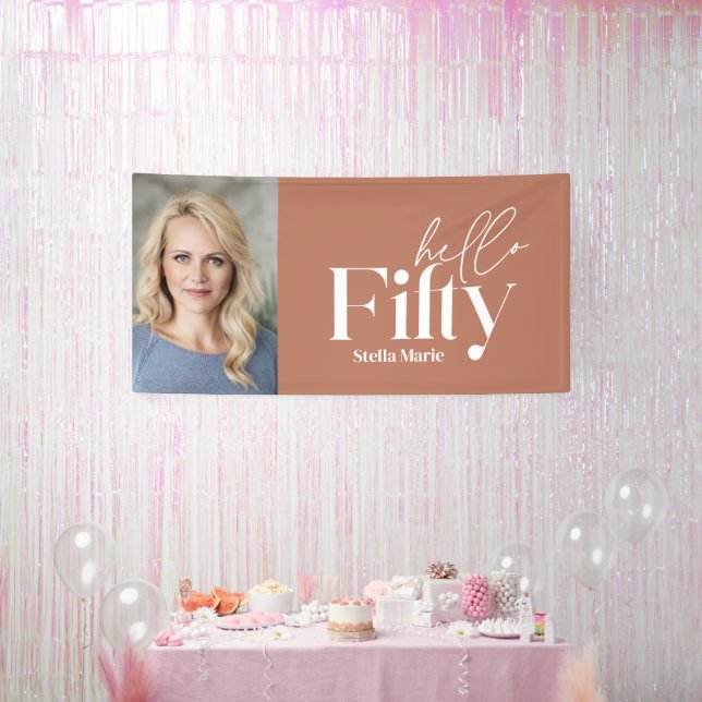 Banderoles Photo en terre cuite minimale moderne 50e annivers (Fête)