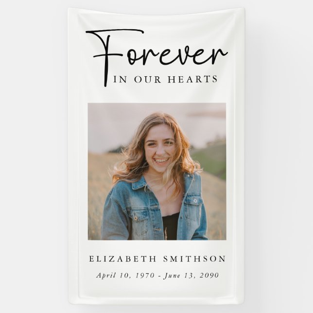 Banderoles Photo funéraire pour toujours dans nos coeurs Priè (Vertical)