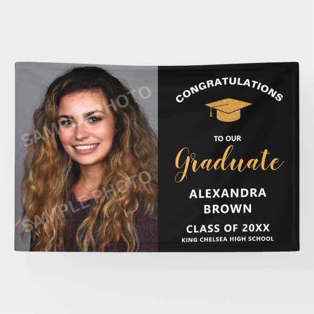 Banderoles Photo Graduation Announcement Black (Horizontal)