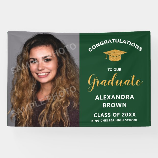 Banderoles Photo Graduation Announcement Green (Horizontal)