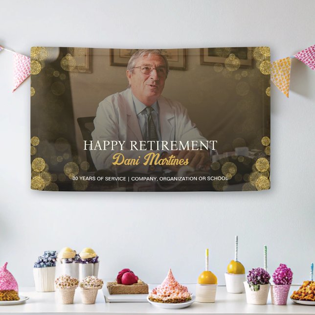 Banderoles Photo Happy Retraite Party Gold Confetti (Photo Happy Retirement Party Gold Confetti Banner)
