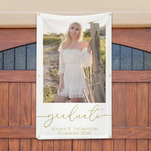 Banderoles Photo Moderne Graduation Élégant Script Or