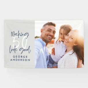 Banderoles photo moderne gris et bleu marine à 50 ans