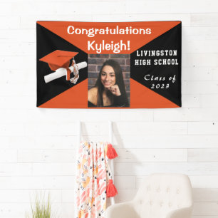 Banderoles Photo Orange, Black et White Graduation