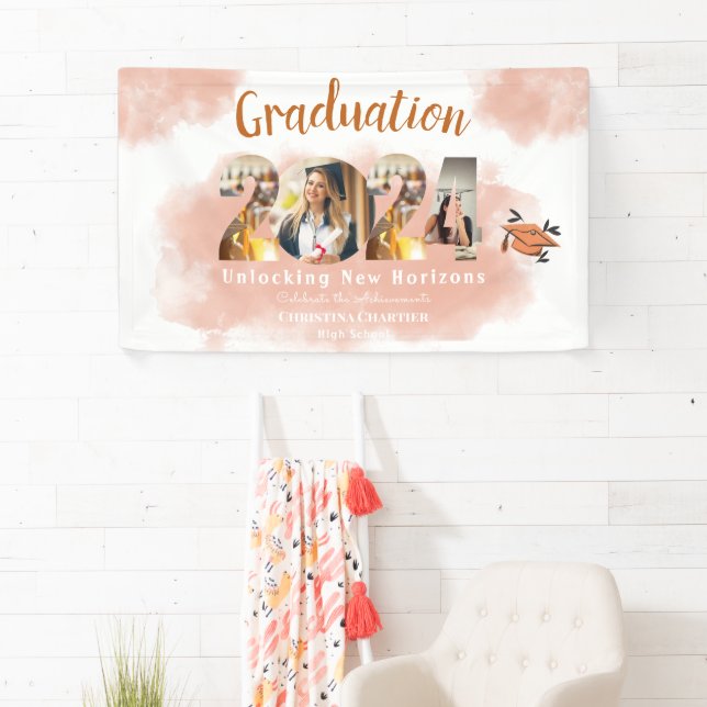 Banderoles Photo Peach Fuzz 2024 Custom Graduation Party (En situation)