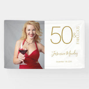 Banderoles Photo personnalisé 50e anniversaire or blanc 50 &
