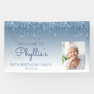 Banderoles Photo personnalisé Goutte de paillettes bleues pou