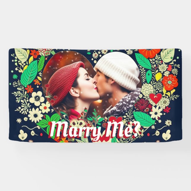 Banderoles Photo personnalisée Marry Me Floral Heart Frame (Horizontal)