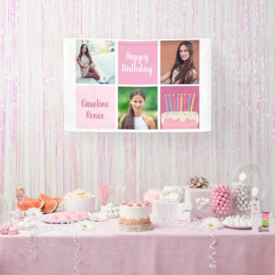 Banderoles Photo Pretty Pink Collage Fête d'anniversaire des 
