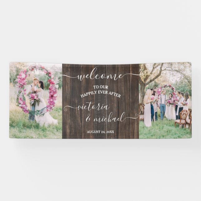 Banderoles Photo Rustic Wood mariage Bienvenue (Horizontal)