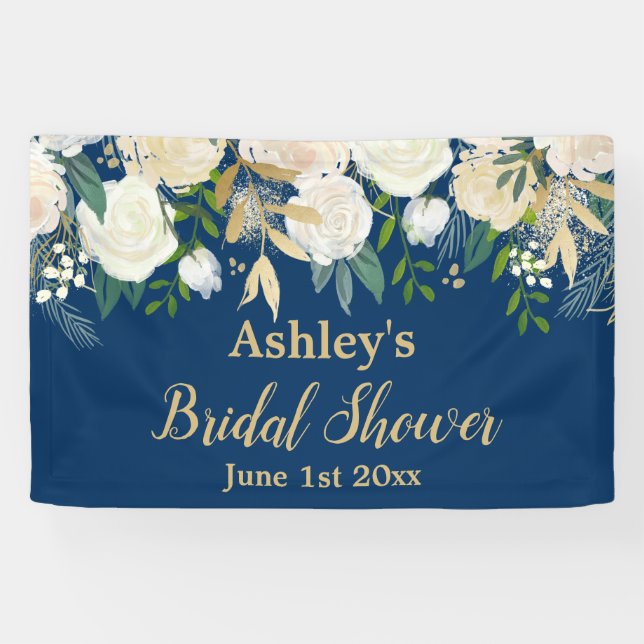 Banderoles Photomaton de Baby Shower Fleurs de Navy & Or (Horizontal)