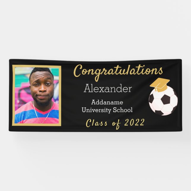 Banderoles Photos Black and Gold Congrats Grad Soccer Ball (Horizontal)