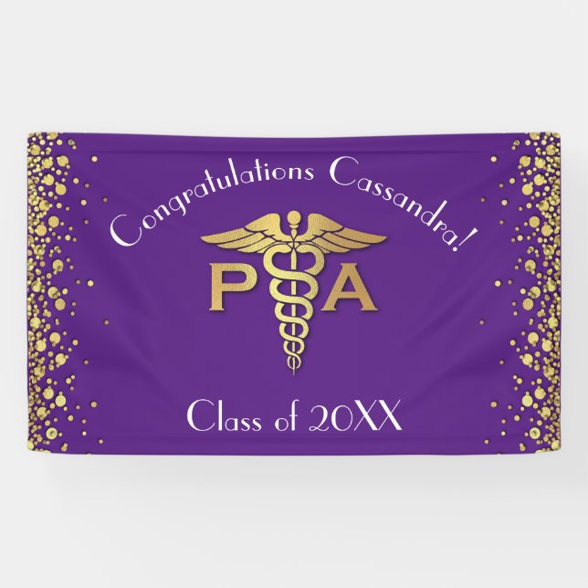 Banderoles Physician Assistant PA Graduation Purple Gold (Horizontal)