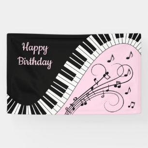 Banderoles Piano Keyboard Black and White Music Design Pink