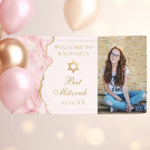Banderoles Pic Rose Gold Agate Bat mitzvah Photo Party