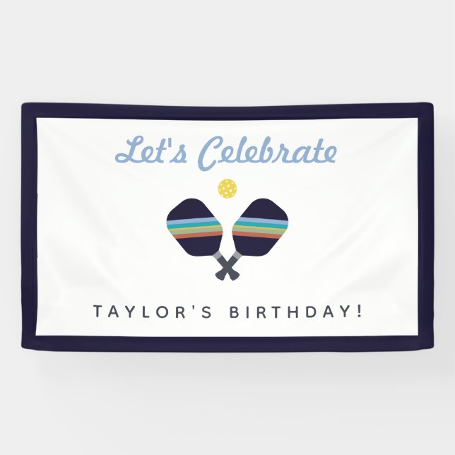 Banderoles Pickleball Party Sports Bleu foncé Paddles rayées (Horizontal)