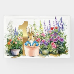Banderoles Pierre le lapin dans le jardin Premier anniversair
