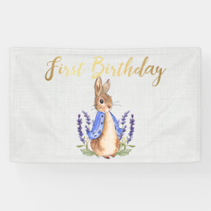 Banderoles Pierre le lapin gris lin 1er anniversaire