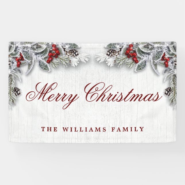 Banderoles Pine Cône Branche Bois rustique Joyeux Noël (Horizontal)