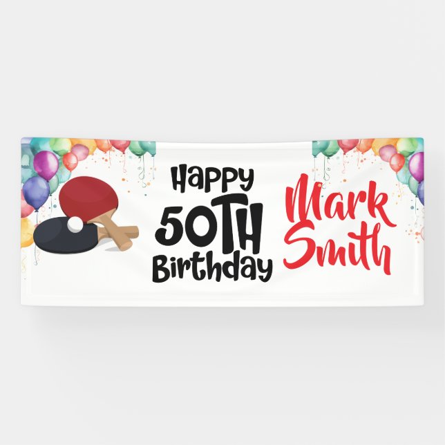Banderoles Ping Pong 50e anniversaire avec nom (Horizontal)