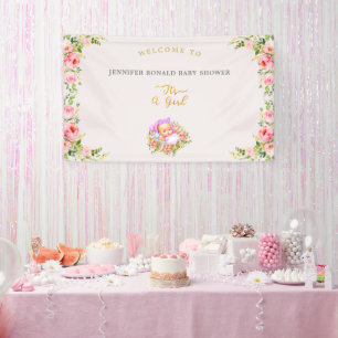 Banderoles Pink and Gold Flower thème c'est un baby shower fi