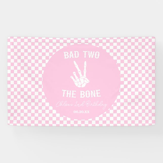 Banderoles Pink Bad Two The Bone Skeleton 2e fête d'anniversa (Horizontal)