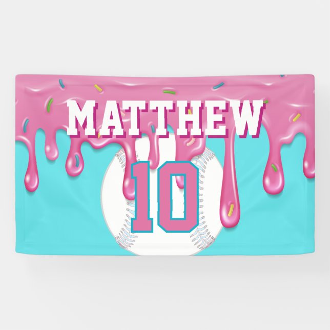 Banderoles Pink Baseball Drip Birthday (Horizontal)