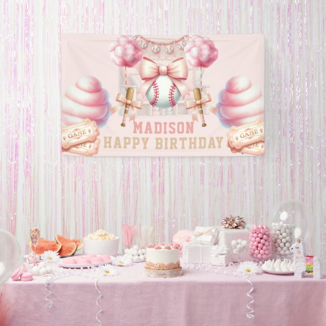 Banderoles Pink Baseball Happy Birthday (Fête)